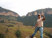 
  Tugela Falls in the background, between the two mountian peaks.